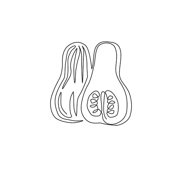 One single line drawing of sliced healthy organic butternut squash Fresh pumpkin icon design vector
