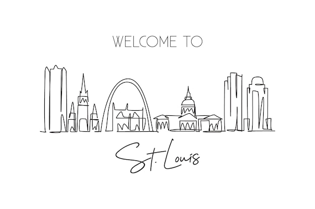 One single line drawing of St Louis skyline USA Historical landscape in the world design vector