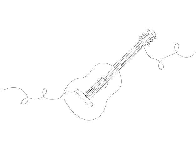 One single line drawing of a wooden classic acoustic guitar