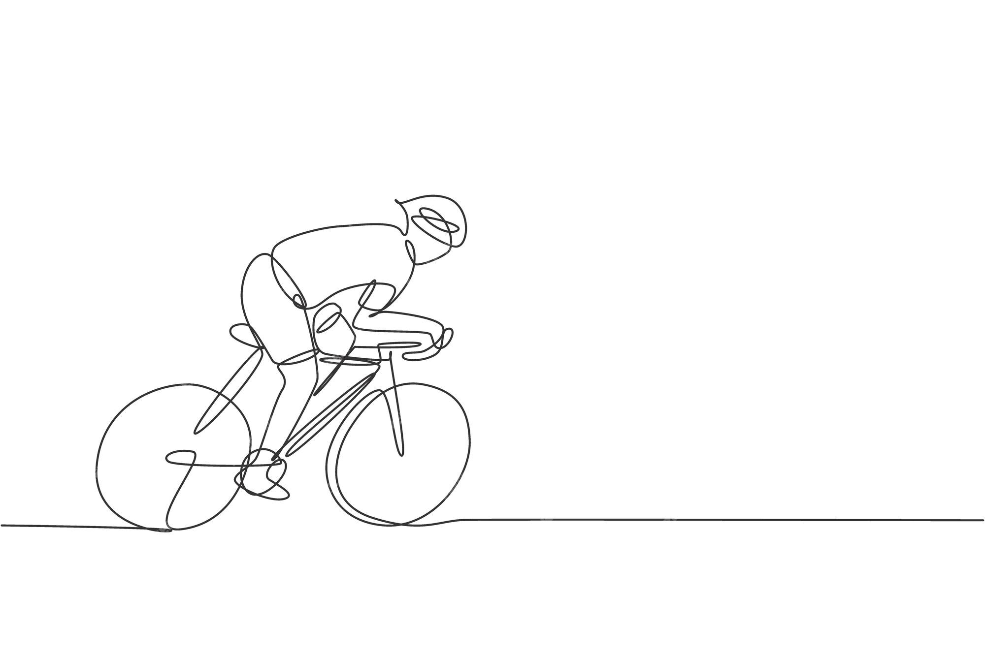 Single continuous line drawing man bicycle racer improve his speed