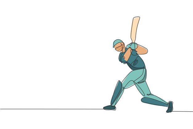 Continuous line drawing sport theme, two person playing cricket • wall  stickers person, people, line | myloview.com