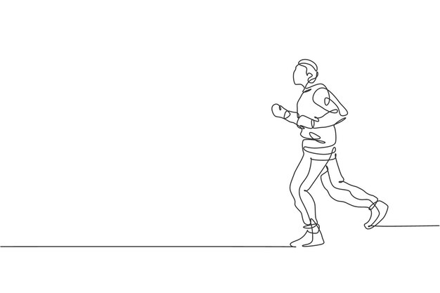 One single line drawing of young energetic man runner run relax at the morning vector Sport design