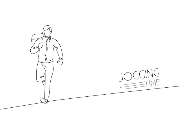 Одна линия рисует молодую энергичную женщину-бегунку, бегущую, отдыхающую на асфальтированной дорожке, вектор спортивного дизайна