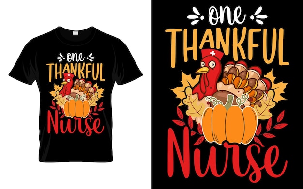 1 つの感謝の看護師面白い感謝祭トルコ t シャツ デザインのベクトル