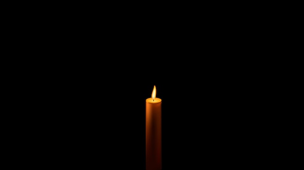 Vector one wax candle in center on black background with copy space lonely symbol of grief and memory for the dead horizontal vector