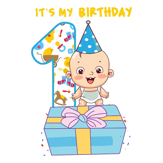 Вектор Дизайн подарочной карточки на день рождения одногодичного ребенка
