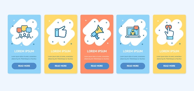 Oneboarding App Screens Banners Cards Set Vector