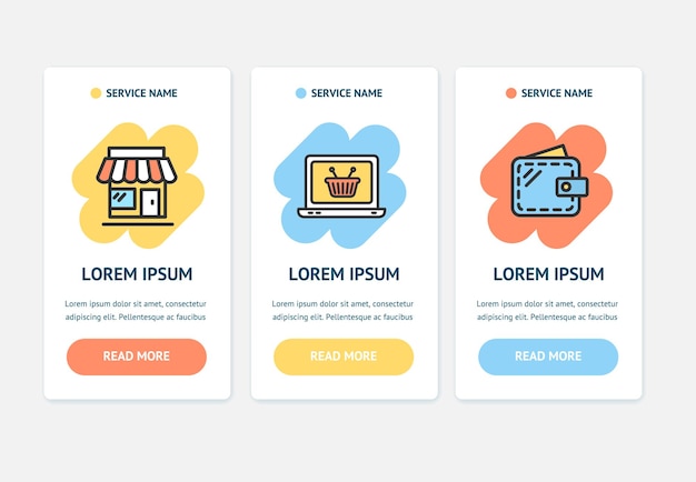 Oneboarding App Screens Cards Ecommerce Set Vector