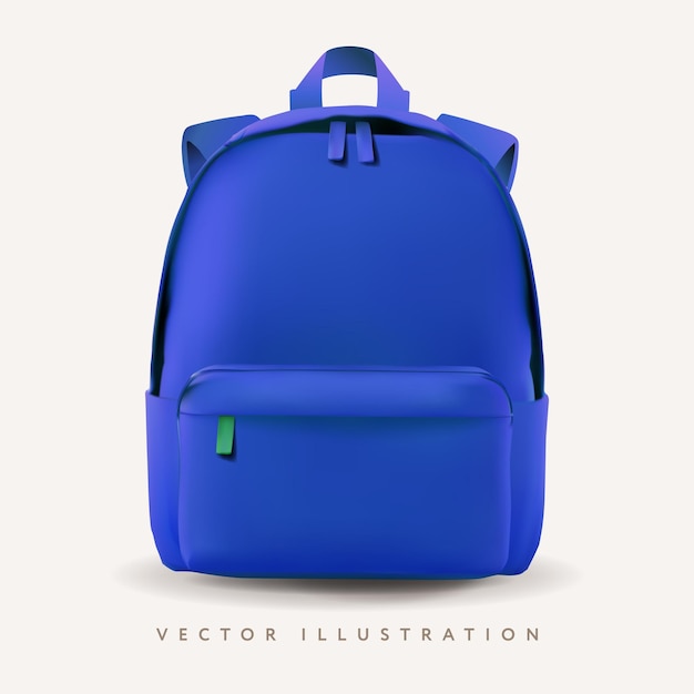 Vector onecolor school backpack on a white background blue school backpack mockup front view