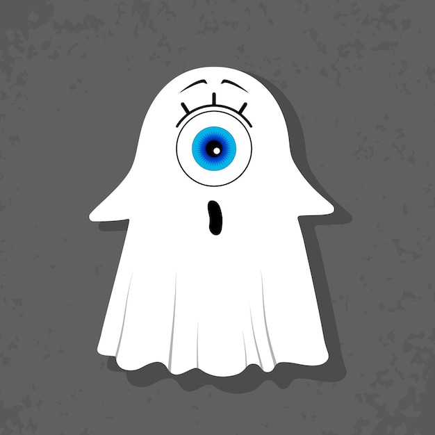 Oneeyed ghost on a dark gray background Cute character Surprise Halloween Vector illustration