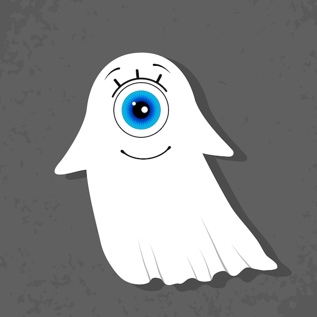 Vector oneeyed ghost on a dark gray background cute character with a smile halloween