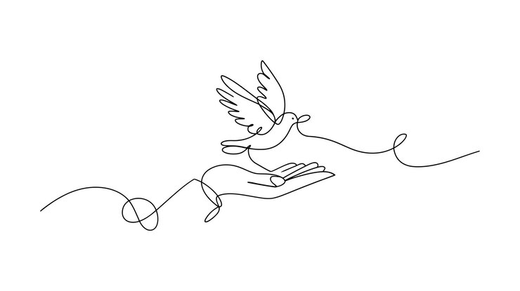 Vector oneline art of dove in flight from open hand symbolic vector of peace and freedom