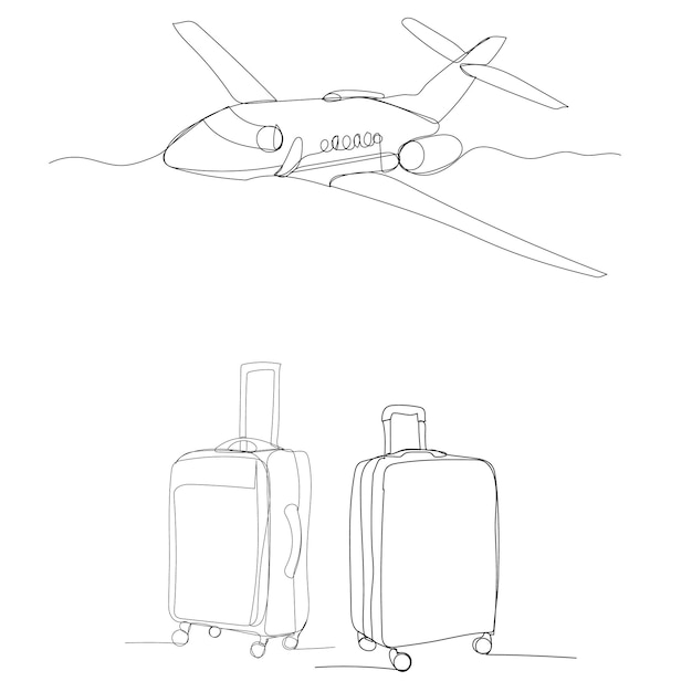 Vector oneline drawing of an airplane and slippers