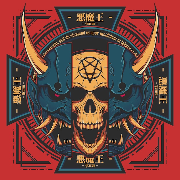 Oni Demon Masker Embleem Logo