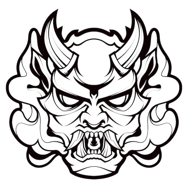 Vector oni head mascot logo line art