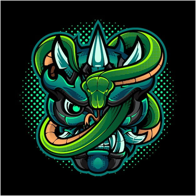 Logo oni testa mascotte con serpente verde