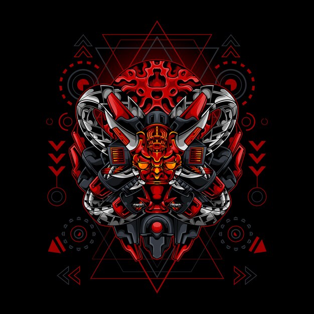 Oni mask demon cyborg style sacred geometry