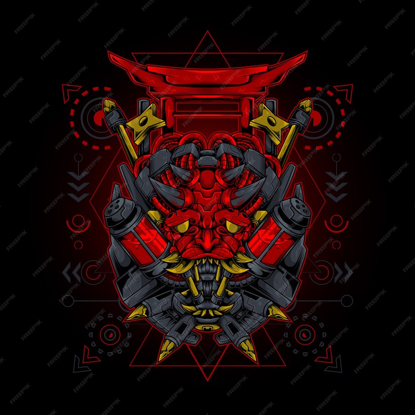 Premium Vector | Oni mask demon robot