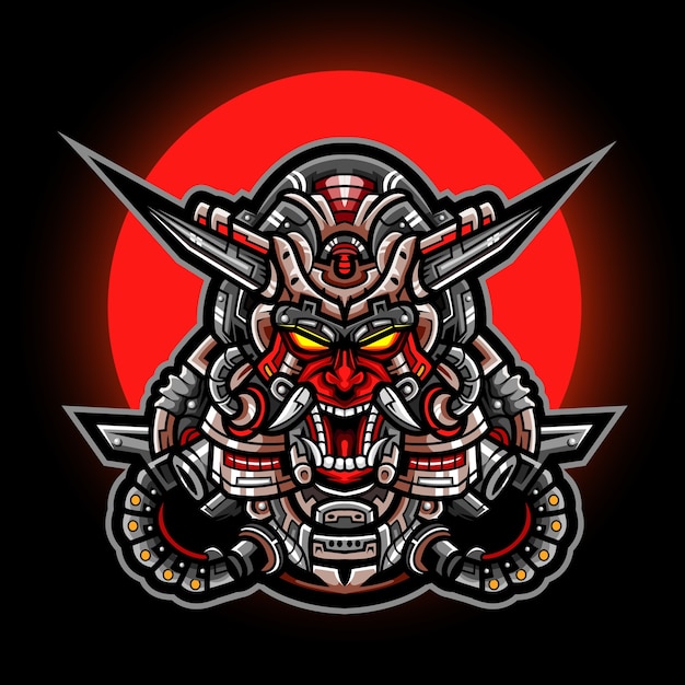 Oni mask mecha esport mascotte logo ontwerp