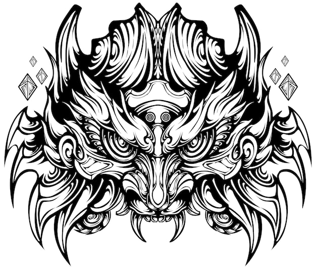 Illustrazione di vettore di disegno del tatuaggio della maschera di oni