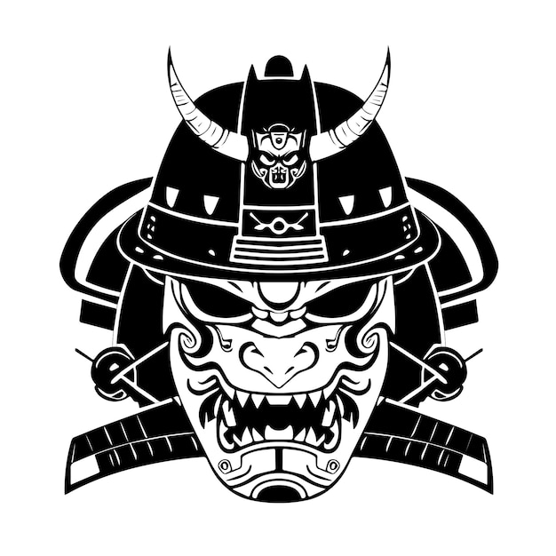 Vettore guerriero giapponese del tatuaggio della maschera di oni