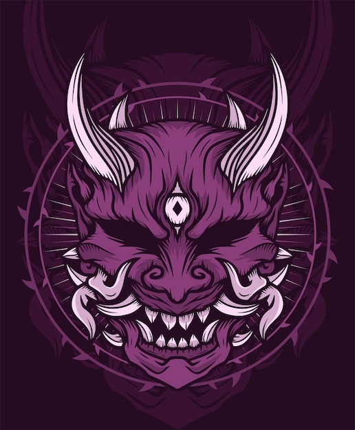 Oni mask warrior hand drawn illustration design concepts