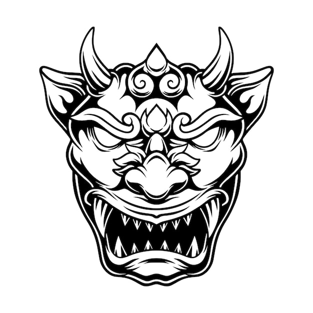 Vector oni mask with ferocious expression