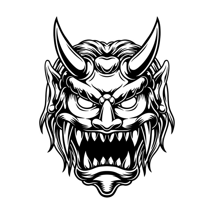 Vector oni mask with ferocious expression
