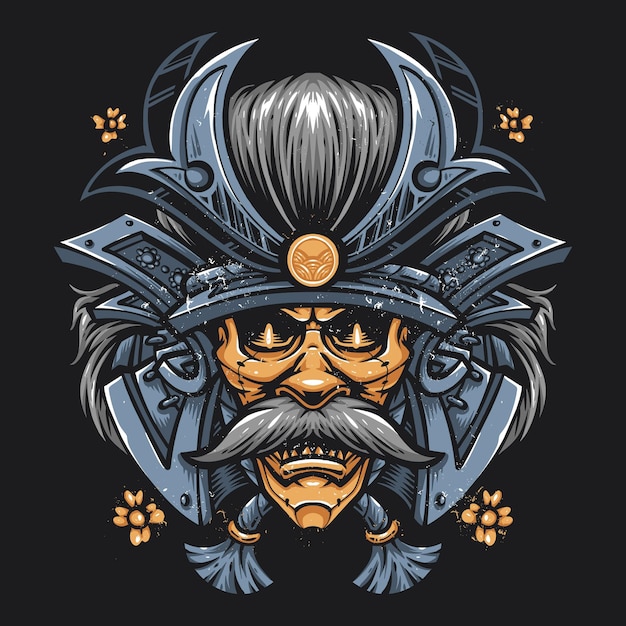 Vector oni mask with samurai helmet design