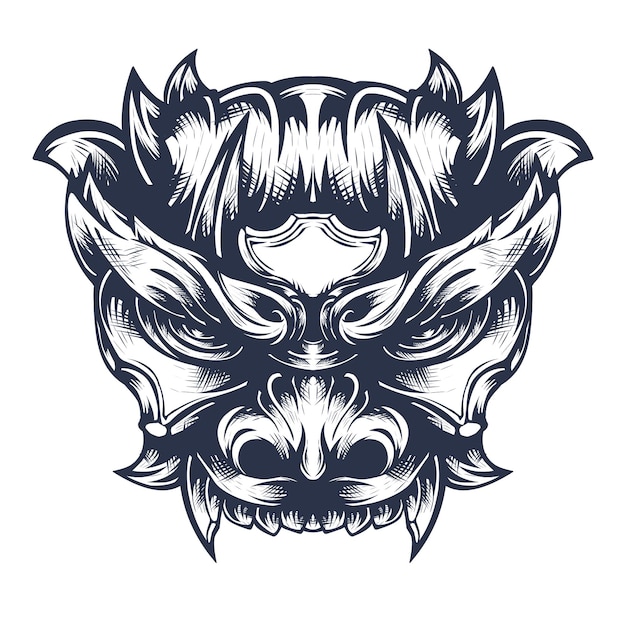 Oni masker tattoo ontwerp op een witte achtergrond