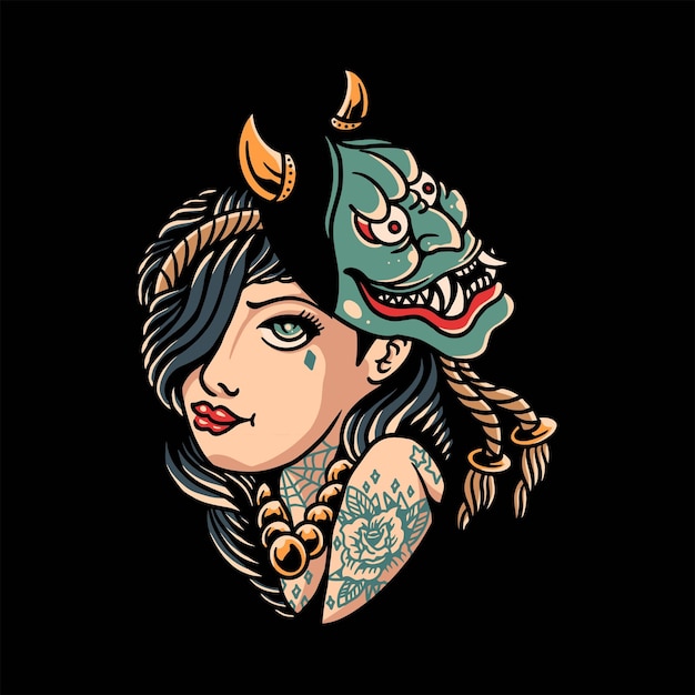 oni meisje tattoo vector ontwerp