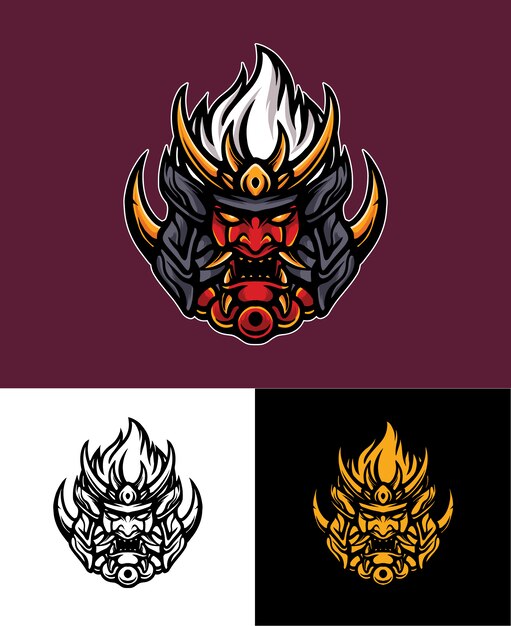 Illustrazione di logo di fuoco samurai oni