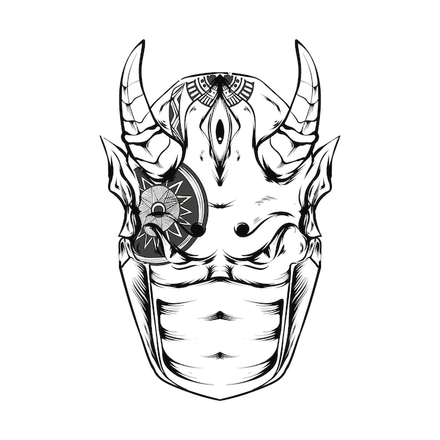 Premium Vector  Oni sketch illustration with ninja mask and mandala tattoo