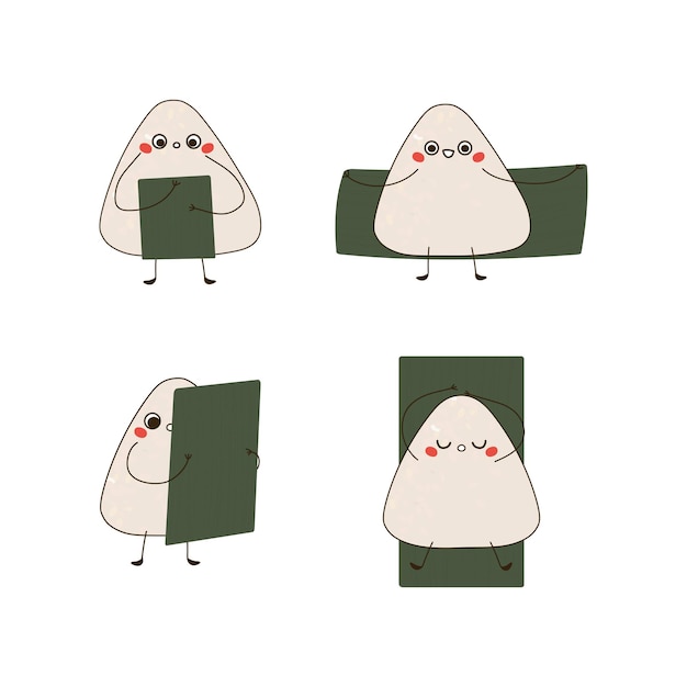 Onigiri characters with nori towels vector illustration