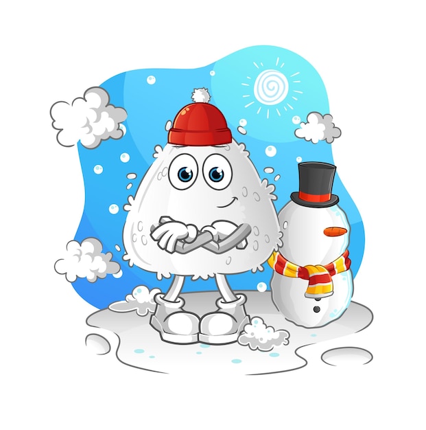 Onigiri in cold winter character cartoon mascot vector