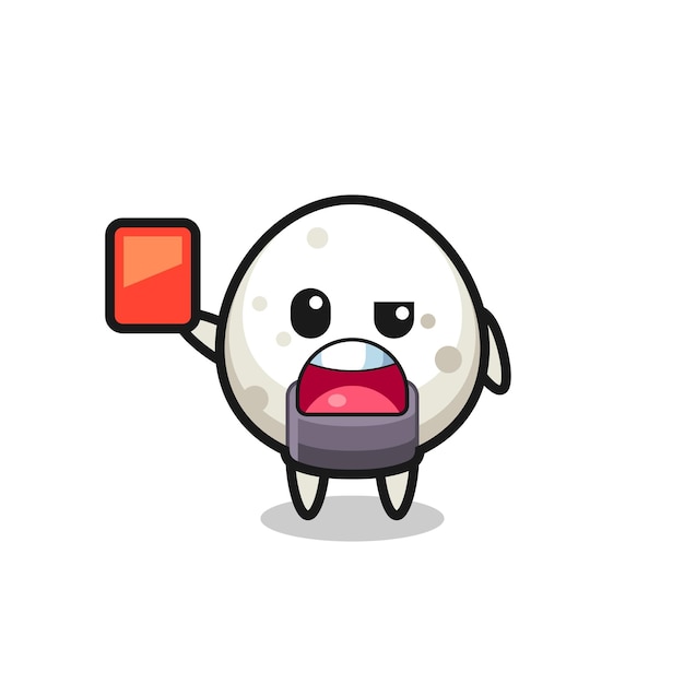 Onigiri cute mascot as referee giving a red card