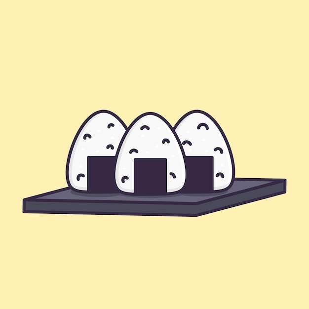 Onigiri on flat plate cartoon vector