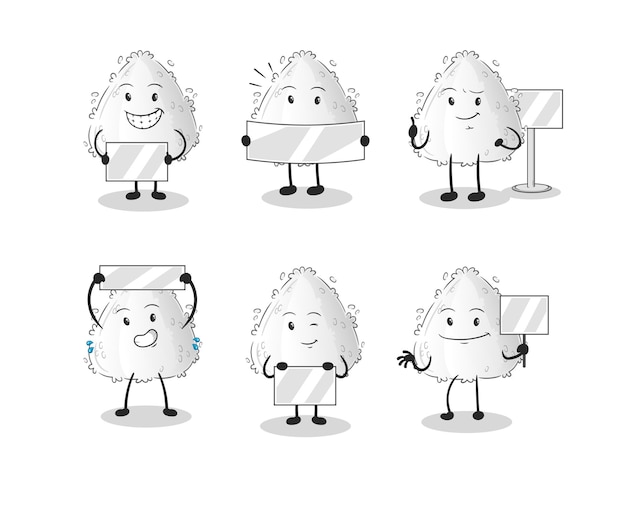 Onigiri holding board group character. mascot vector