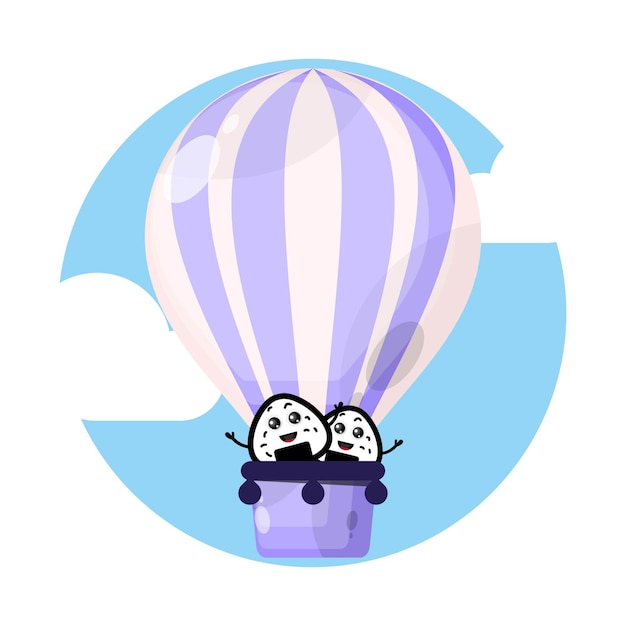 onigiri hot air balloon cute character