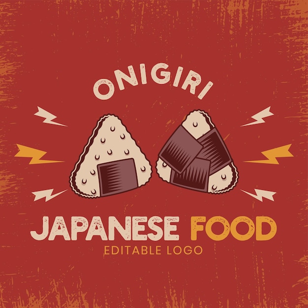 Onigiri 일본 음식 빈티지 로고 템플릿입니다. 패스트 푸드 로고 복고풍 개념입니다.