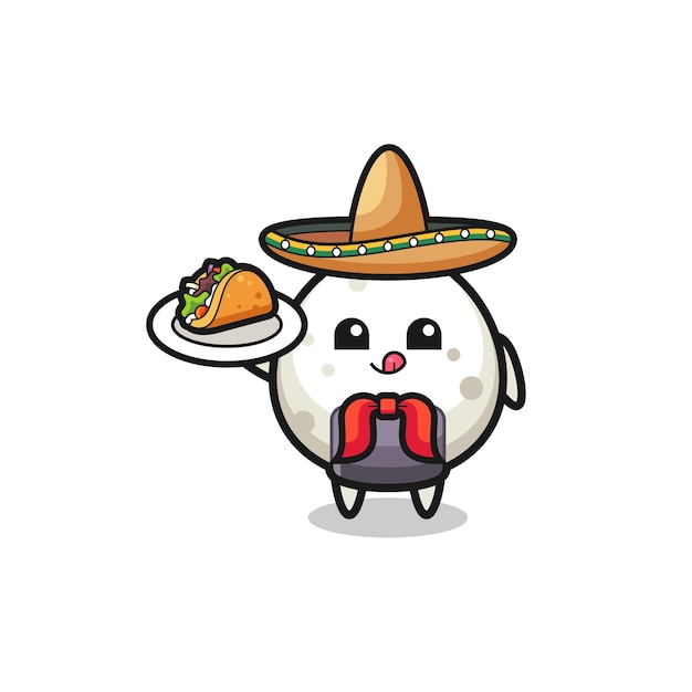 Onigiri Mexican chef mascot holding a taco  cute design