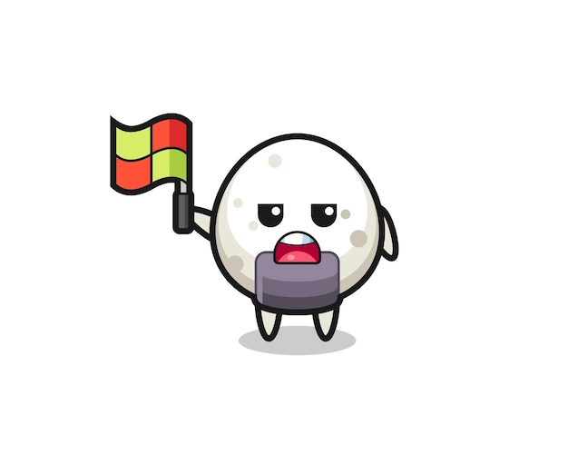 Onigiri-personage als lijnrechter die de vlag ophangt