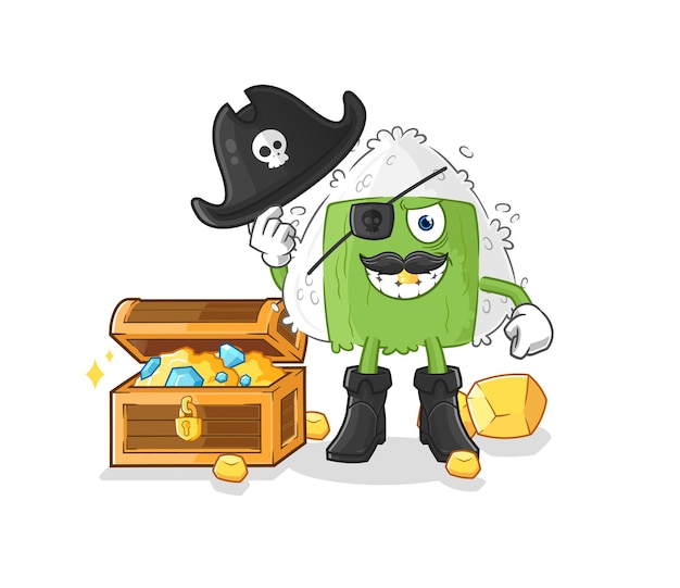 Onigiri pirate with treasure mascot cartoon vector