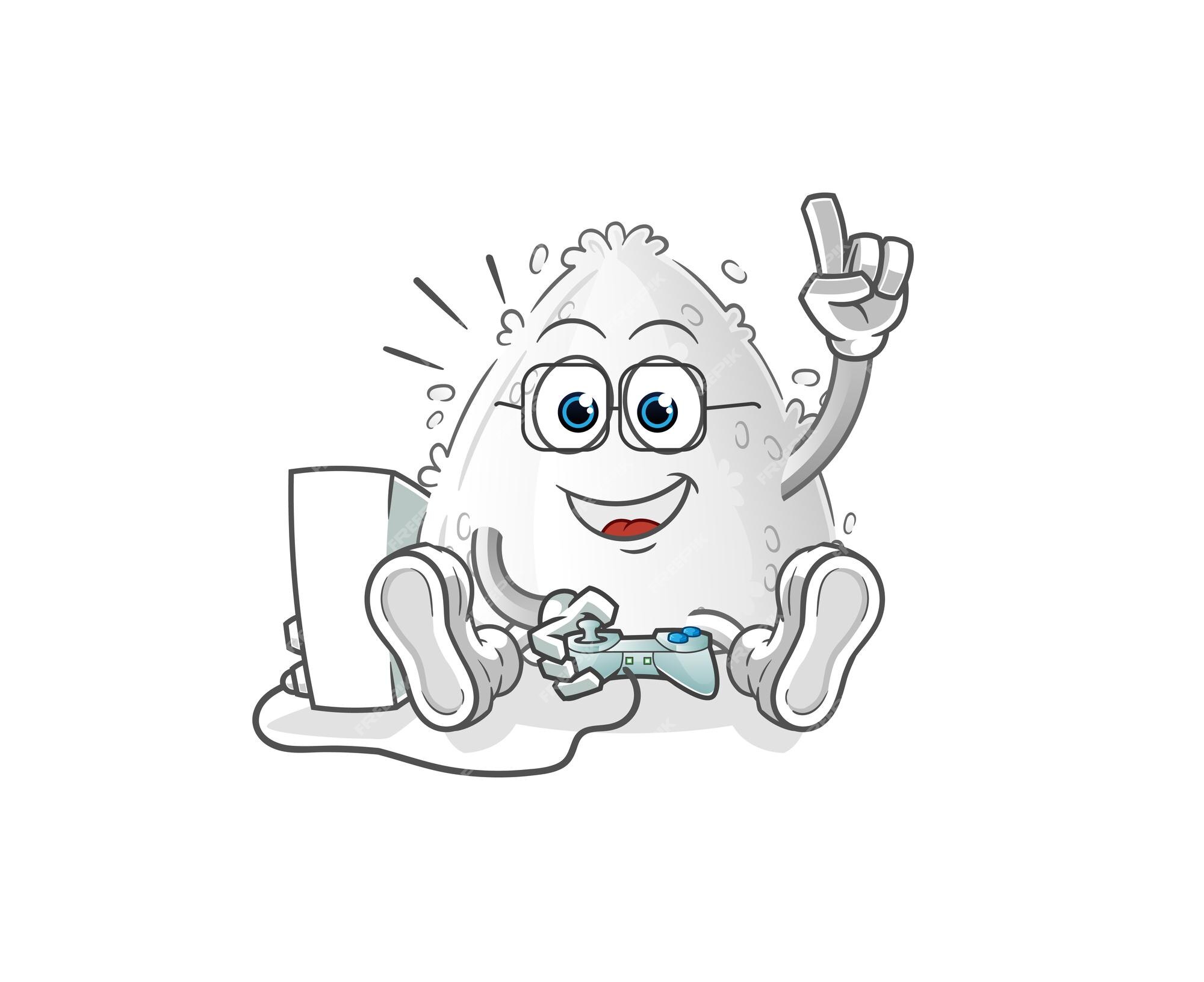 Premium Vector | Onigiri playing video games. cartoon character Premium Vector | Onigiri playing video games. cartoon character