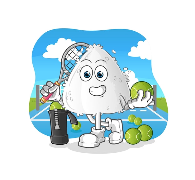 Onigiri plays tennis illustration. character vector