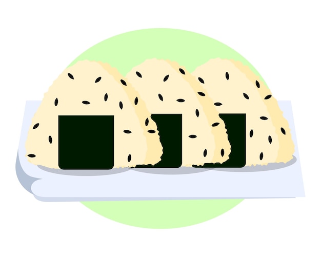 Vector onigiri set met sesamzaad geïsoleerde platte vector illustratie. japanse rijstbal