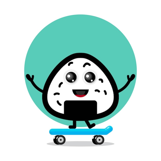 Onigiri skateboarding simpatico personaggio logo