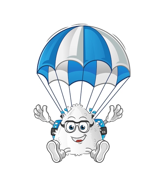 Вектор Онигири прыгает с парашютом. мультфильм талисман вектор