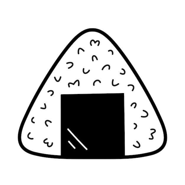 Vector onigiri. stuffed rice ball wrapped in seaweed nori. traditional japanese food. doodle sketch style.