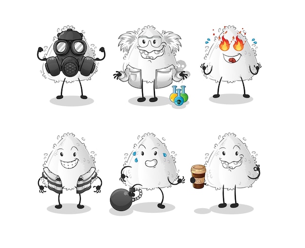 Onigiri villain group character. cartoon mascot vector